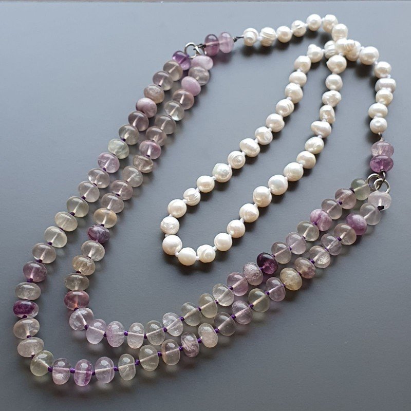 Collane florite rondelle liscio 10 mm annodato con perle di fiume acqua dolce