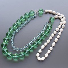 Collana cristallo rondelle sfac con pietra paesina sassi lisci annodato