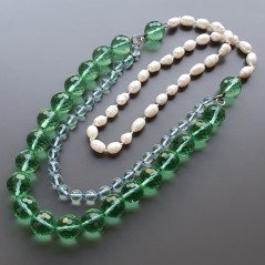 Collana cristallo rondelle sfac con pietra paesina sassi lisci annodato