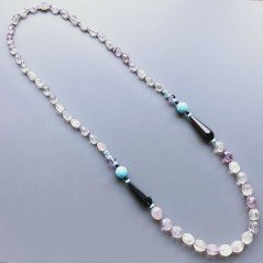Collana florite ovale 6 facce e rondelle con pietre dure miste annodato