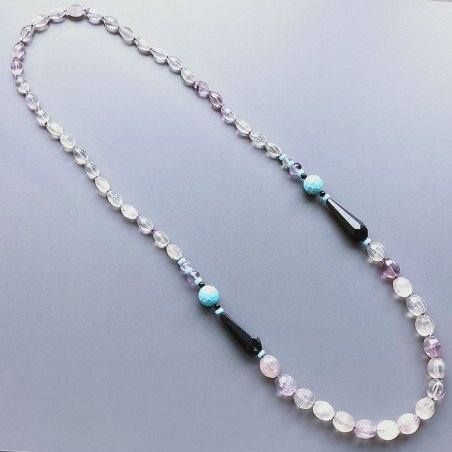 Collana florite ovale 6 facce e rondelle con pietre dure miste annodato