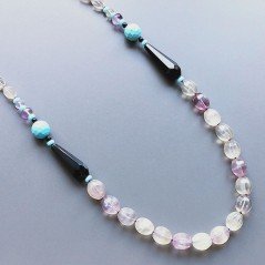 Collana florite ovale 6 facce e rondelle con pietre  dure miste annodato