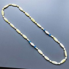 Collana giada limone ovale allungato liscio 10-11x28 mm e ovale 7mm annodato e pietre miste