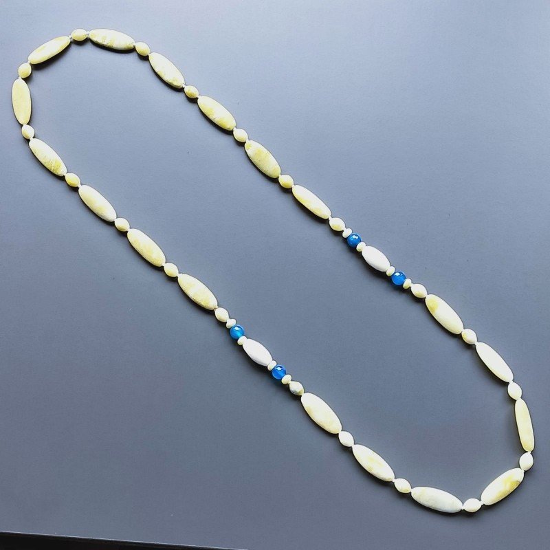 Collana giada limone ovale allungato liscio 10-11x28 mm e ovale 7mm annodato e pietre miste