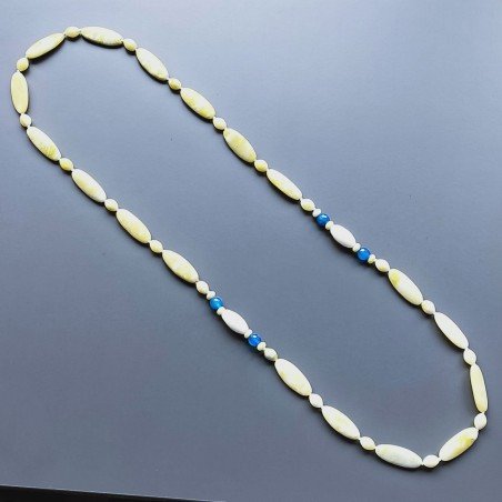 Collana giada limone ovale allungato liscio 10-11x28 mm e ovale 7mm annodato e pietre miste