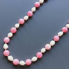 Collana giada fucsia tondo sfac 14 mm con perle di fiume acqua dolce annodato