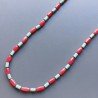 Collana pasta di turchese cilindro liscio 5x8 mm e coralllo bamboo cilindro liscio 5x10 mm annodato