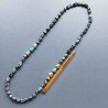 Collana ossidiana sassi lisci con argento indiano dorato e pasta di turchese annodato