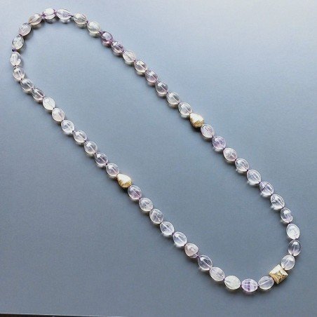 Collana florite ovale esgonale 10x14 mm con argento indiano e pietre dure miste annodato