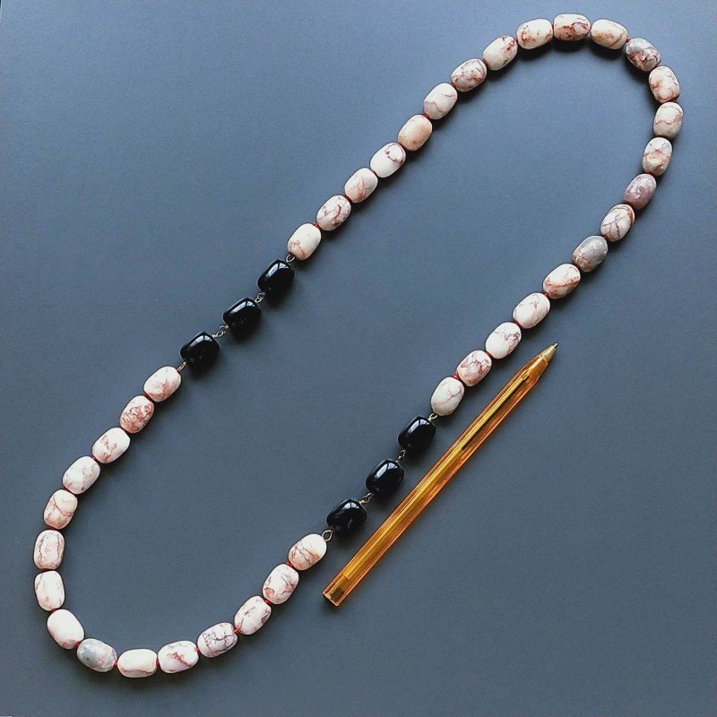 Collana diaspro picasso rosso cilindro liscio 11x15 con pietre dure annodato