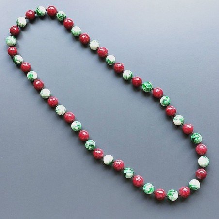 Collana radice di rubino sferica sfac con resina ambra verde sferico liscio 14 mm annodato