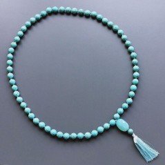 Collana mala pasta di turchese tondo sfac 11 mm con calcidonia azzurro sassi sfac e nappina annodato