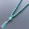 Collana mala pasta di turchese tondo sfac 11 mm con calcidonia azzurro sassi sfac e nappina annodato