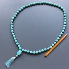 Collana mala pasta di turchese tondo sfac 11 mm con calcidonia azzurro sassi sfac e nappina annodato