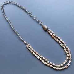 Collana cristallo sferico sfac verde e blu con perle di fiume acqua dolce annodato