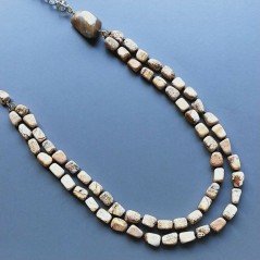 Collana cristallo sferico sfac verde e blu con perle di fiume acqua dolce annodato
