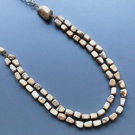 Collana cristallo sferico sfac verde e blu con perle di fiume acqua dolce annodato