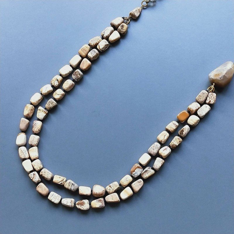 Collana cristallo sferico sfac verde e blu con perle di fiume acqua dolce annodato