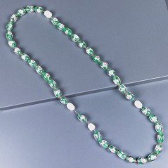Collana vetro di murano cilindro liscio 12x16 mm con fiore rosa e perle di fiume annodato