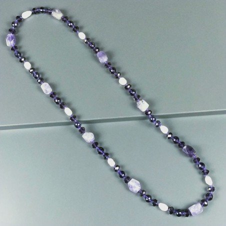 Collana cristallo viola sfac con ametista sassi sfac con perle di fiume acqua dolce annodato