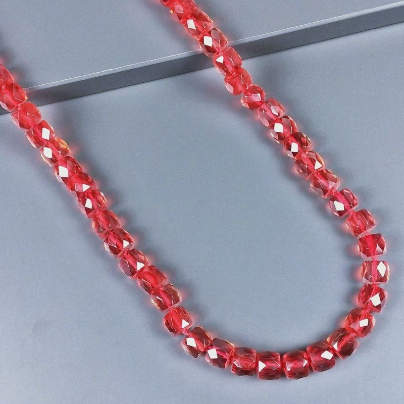 Collana cristallo rosso cilindro sfac 11x9 mm annodato