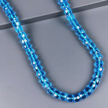 Collana cristallo azzurro cilindro sfac 12x9 mm annodato