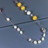 Collana intrecciata con pietre dure miste e ottone argentato 100 cm