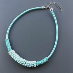 Collana girocollo cannuccia verdeacqua con cristallo verdeacqua rondelle sfac
