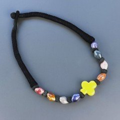Collana girocollo di seta indiana nera con ceramica multicolore forme miste
