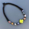 Collana girocollo di seta indiana nera con ceramica multicolore forme miste