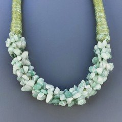 Collana girocollo di seta indiana verde con chips avventurina verde