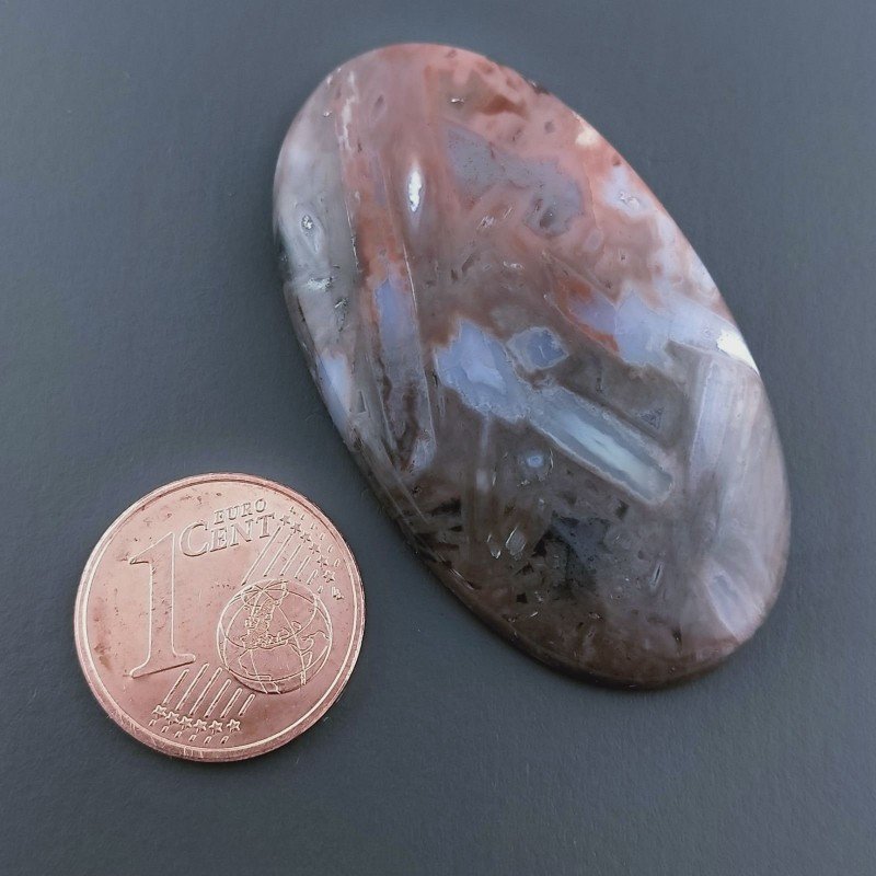 Cabochon di Agata Crazy Lace Naturale Ovale, Piatto e Liscio, 42x23 mm, 7,88 g, Fatto a Mano