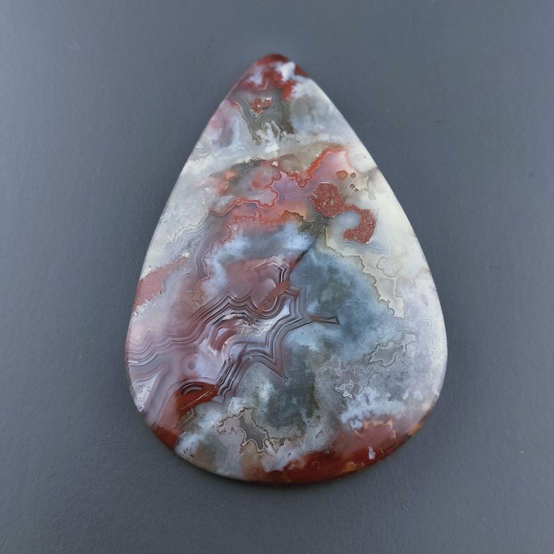 Agata Crazy Lace Naturale Forma Goccia Piatto Cabochon Liscio Fatto a Mano 50X35mm 17,10gm 1pz