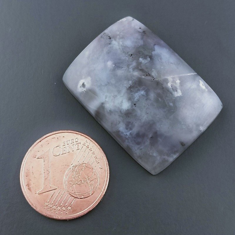 Agata Fossile Grigio Naturale FormaCuscino Piatto Cabochon Liscio Fatto a Mano 27X19X5mm 5,75gm 1pz