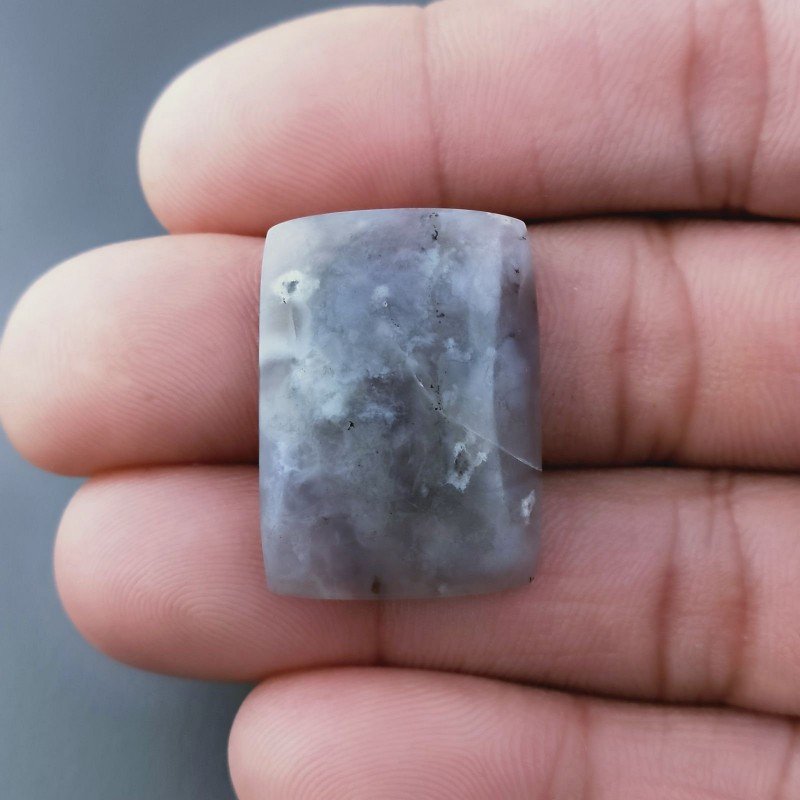 Agata Fossile Grigio Naturale FormaCuscino Piatto Cabochon Liscio Fatto a Mano 27X19X5mm 5,75gm 1pz