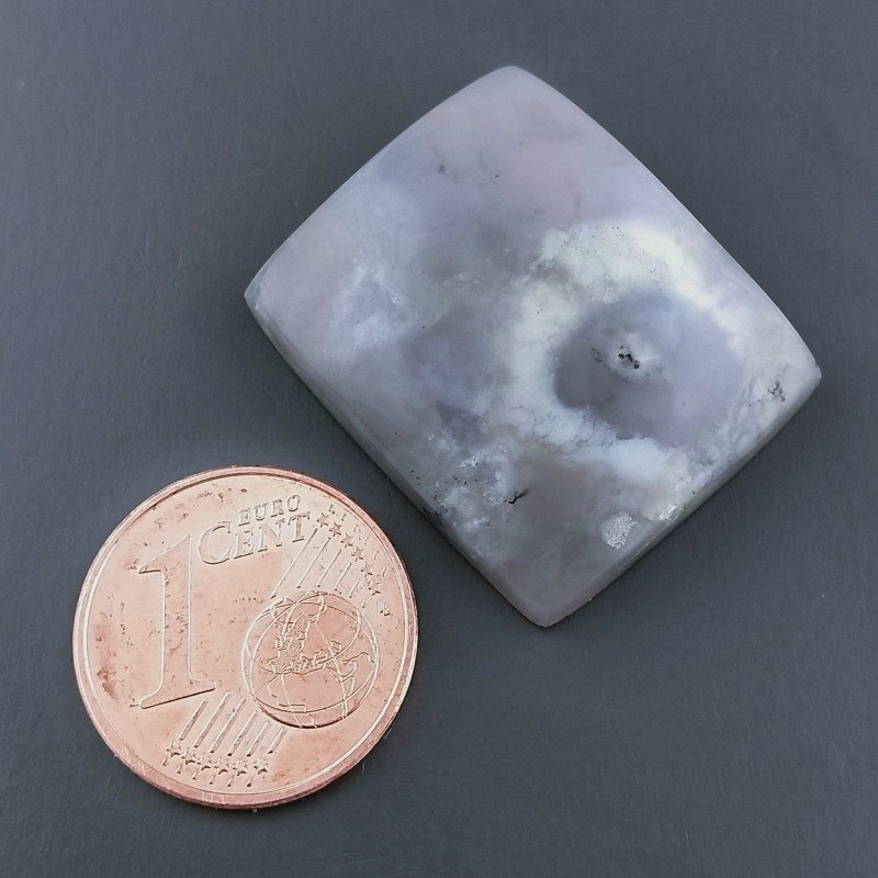 Agata Fossile Grigio Naturale FormaCuscino Piatto Cabochon Liscio Fatto a Mano 23X19X6mm 5,41gm 1pz