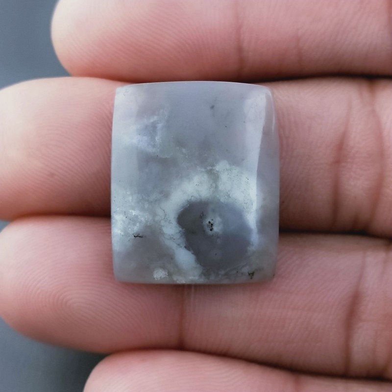 Agata Fossile Grigio Naturale FormaCuscino Piatto Cabochon Liscio Fatto a Mano 23X19X6mm 5,41gm 1pz