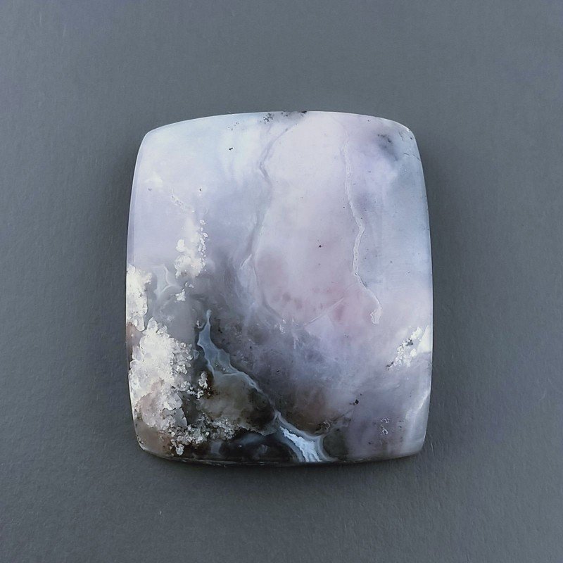 Agata Fossile Grigio Naturale FormaCuscino Piatto Cabochon Liscio Fatto a Mano 23X20X5mm 6,22gm 1pz