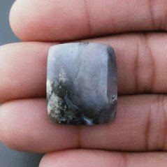 Agata Fossile Grigio Naturale FormaCuscino Piatto Cabochon Liscio Fatto a Mano 23X20X5mm 6,22gm 1pz