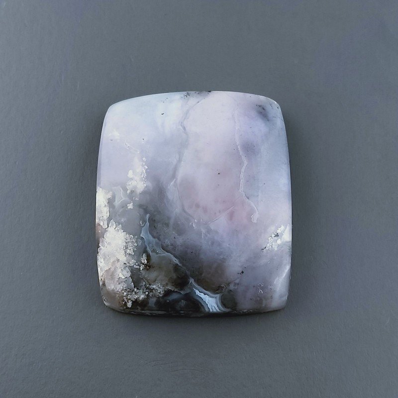 Agata Fossile Grigio Naturale FormaCuscino Piatto Cabochon Liscio Fatto a Mano 23X20X5mm 6,22gm 1pz