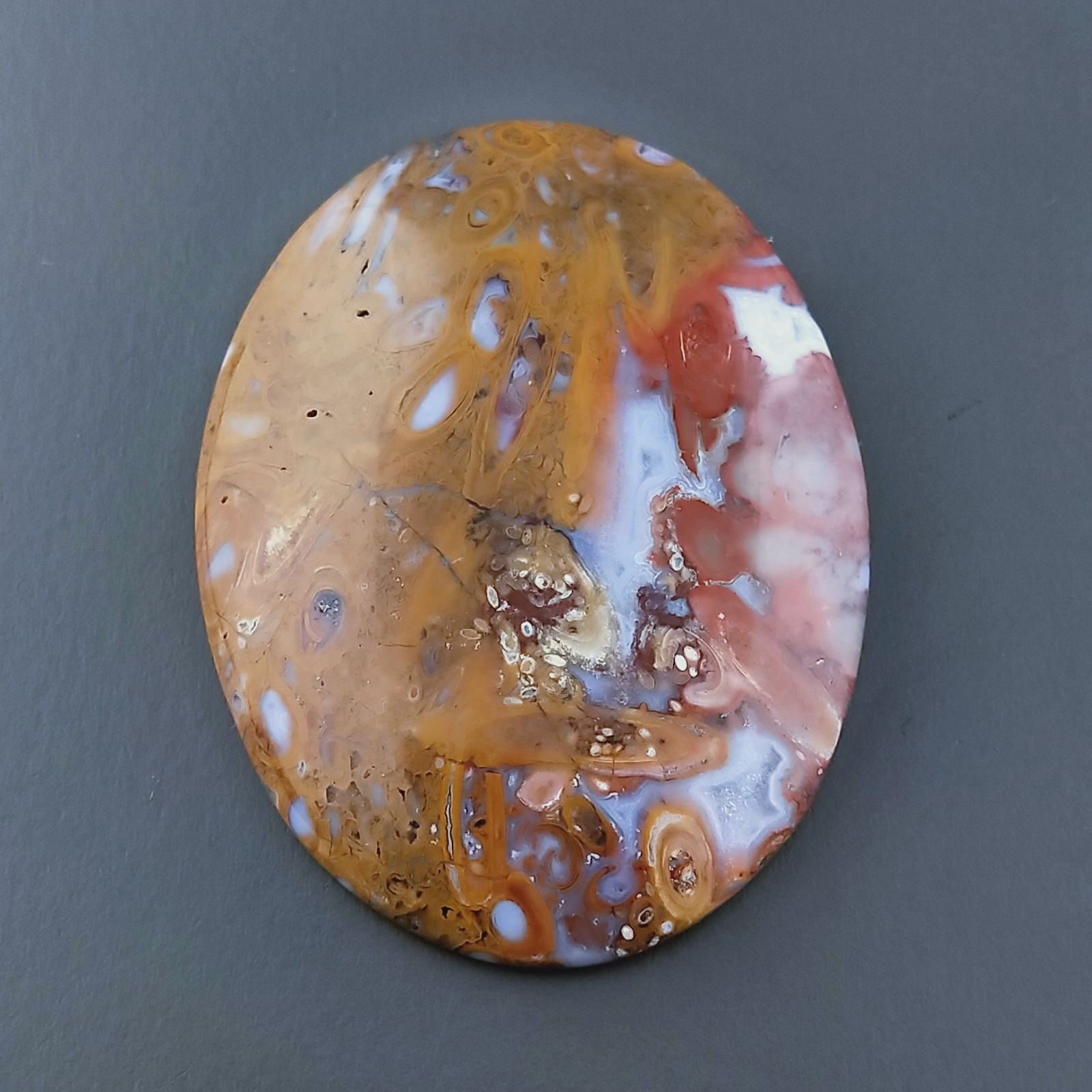 Agata Radice di Palma Naturale Forma Ovale Piatto Cabochon Liscio Fatto a Mano 34X25mm 6.9gm 1pz