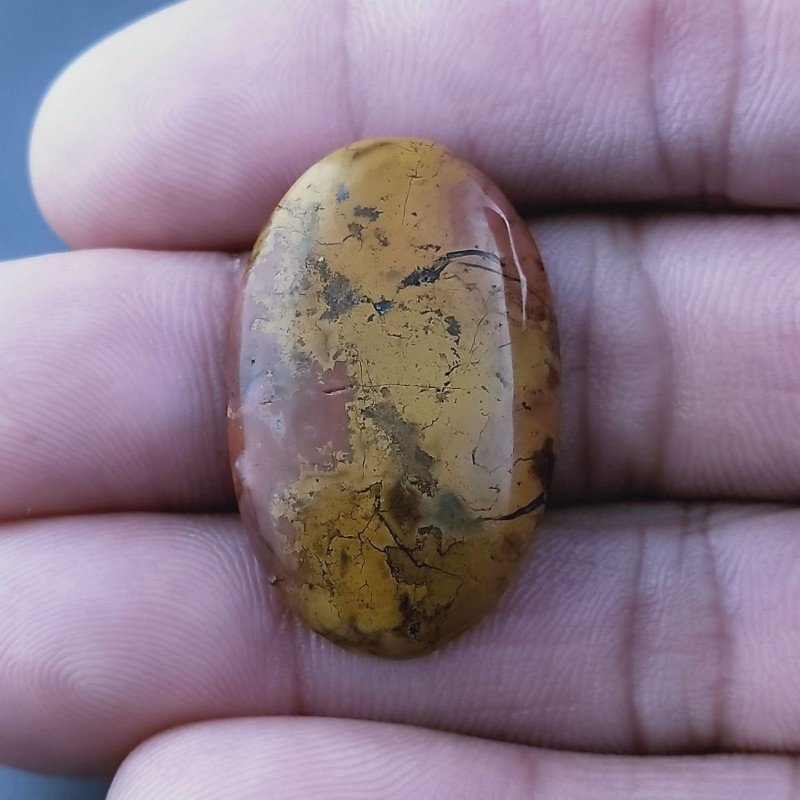 Agata Pennacchio Naturale Forma Ovale Piatto Cabochon Liscio Fatto a Mano 31X19X5mm 6,75gm 1pz