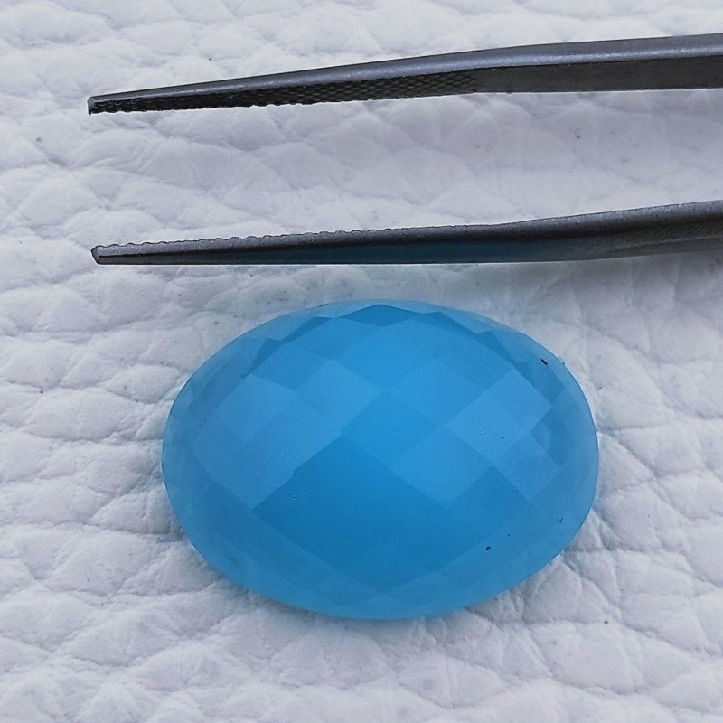 Calcedonio Azzurro-Verde Forma Ovale Piatto Cabochon Sfacettato Fatto a Mano 21X16X8mm 19,90 Carati 1pz