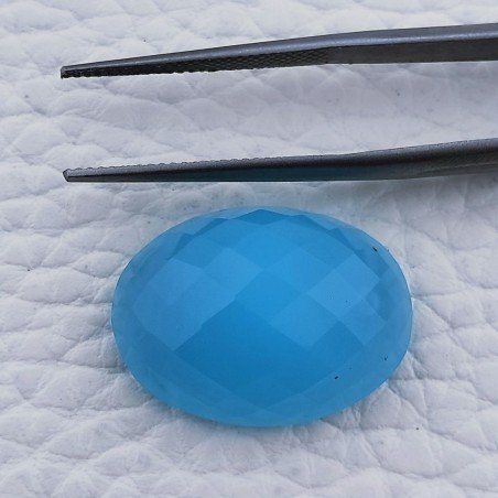 Calcedonio Azzurro-Verde Forma Ovale Piatto Cabochon Sfacettato Fatto a Mano 21X16X8mm 19,90 Carati 1pz