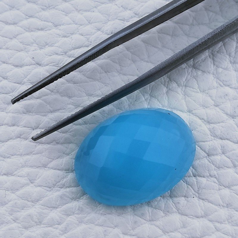 Calcedonio Azzurro-Verde Forma Ovale Piatto Cabochon Sfacettato Fatto a Mano 21X16X8mm 19,90 Carati 1pz