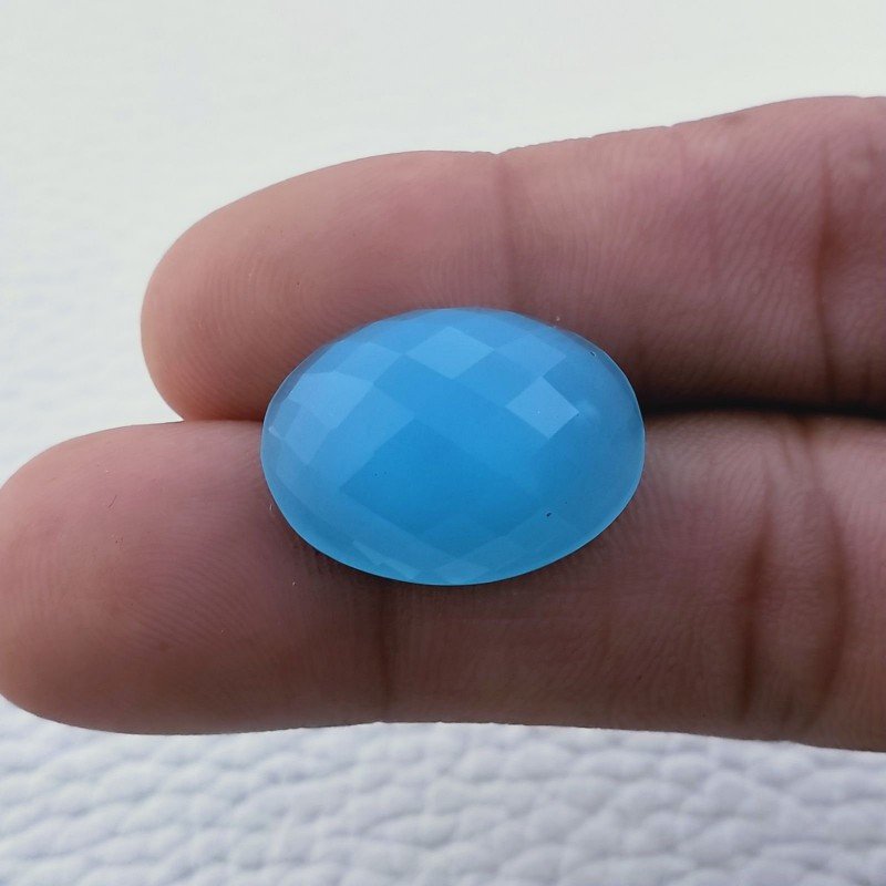 Calcedonio Azzurro-Verde Forma Ovale Piatto Cabochon Sfacettato Fatto a Mano 21X16X8mm 19,90 Carati 1pz