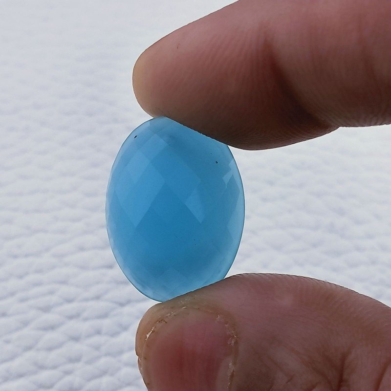 Calcedonio Azzurro-Verde Forma Ovale Piatto Cabochon Sfacettato Fatto a Mano 21X16X8mm 19,90 Carati 1pz