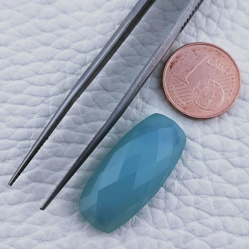 Calcedonio Azzurro-Verde Forma Ovale Piatto Cabochon Sfacettato Fatto a Mano 25X12X6mm 14,50 Carati 1pz