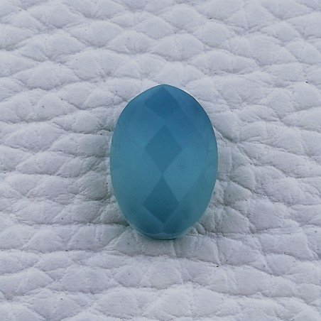 Calcedonio Azzurro-Verde  Forma Ovale Piatto Cabochon Sfacettato Fatto a Mano 14X9X7mm 7,70 Carati 1pz