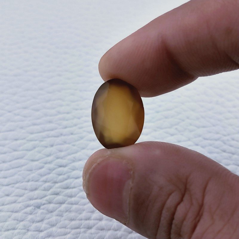 Calcedonio Giallo Taglio Ovale Sfaccettata Fatto a Mano Gemma Sciolta 18X13X7mm 10,30 Carati 1pz